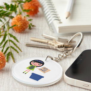 Llavero Chica Reciclando Pizza Box Divertido ecológico