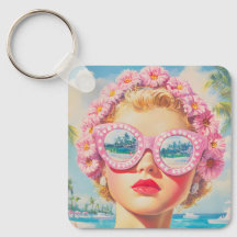 Chica Retro Beach con gafas de sol florales