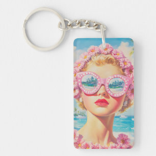 Llavero Chica Retro Beach con gafas de sol florales