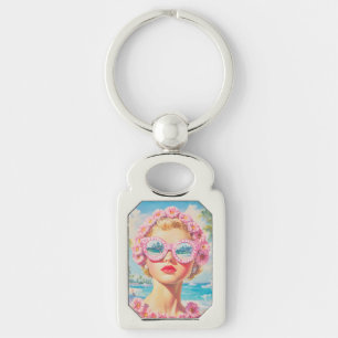 Llavero Chica Retro Beach con gafas de sol florales