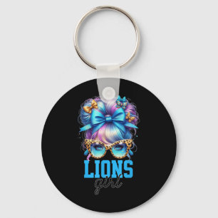 Llavero Chica Retro Leones Messy Bun Sports Fan Team Match