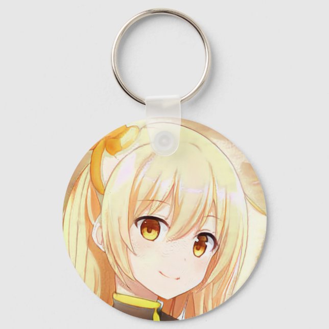 Llavero Chica rubio sonriente con ojos ámbar anime manga (Anverso)