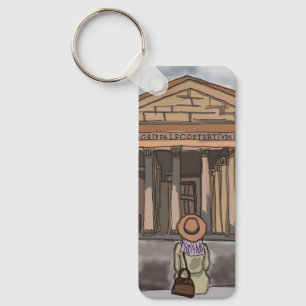 Llavero Chica sentado frente al Panteón en Roma.