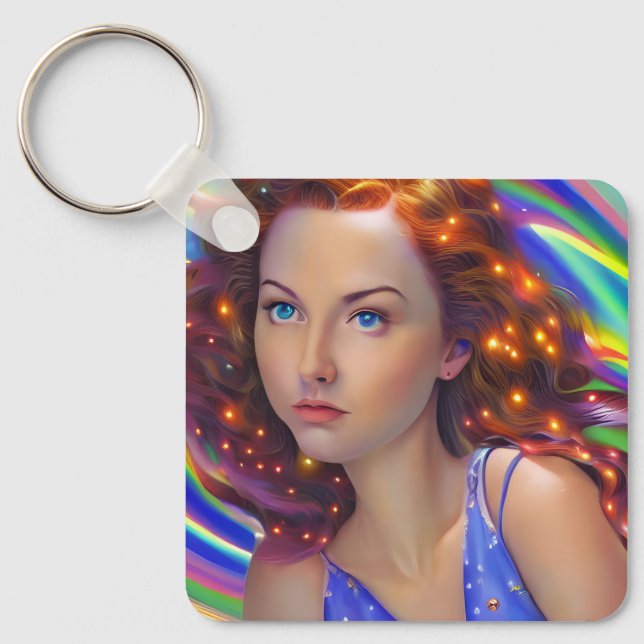 Llavero Chica soñado con luces arcoiris (Anverso)