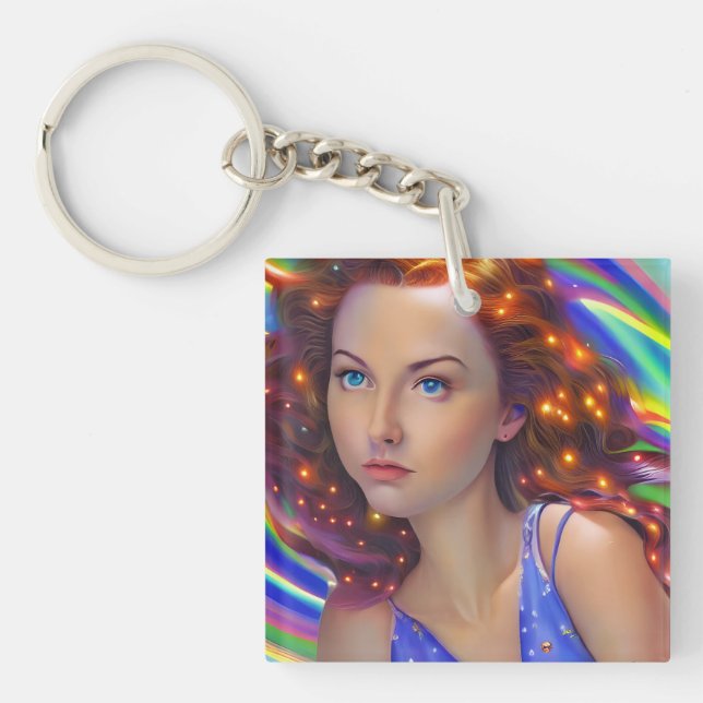 Llavero Chica soñado con luces arcoiris (Frente)