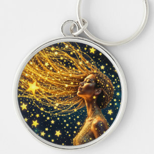 Llavero Chica soñadora rodeada de brillantes estrellas