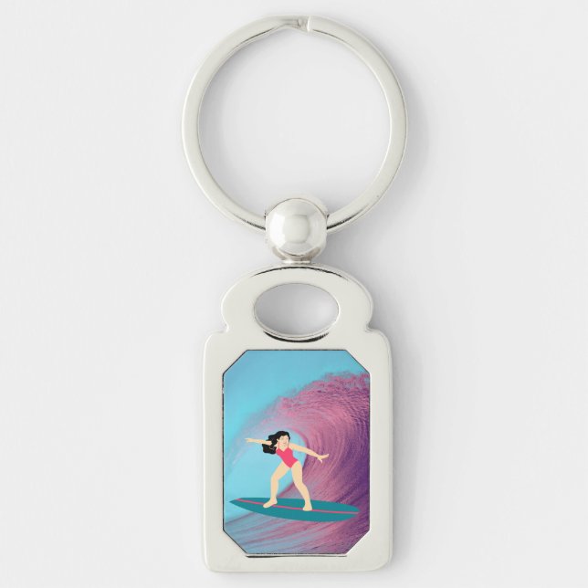 Llavero Chica surfeando al atardecer (Anverso)