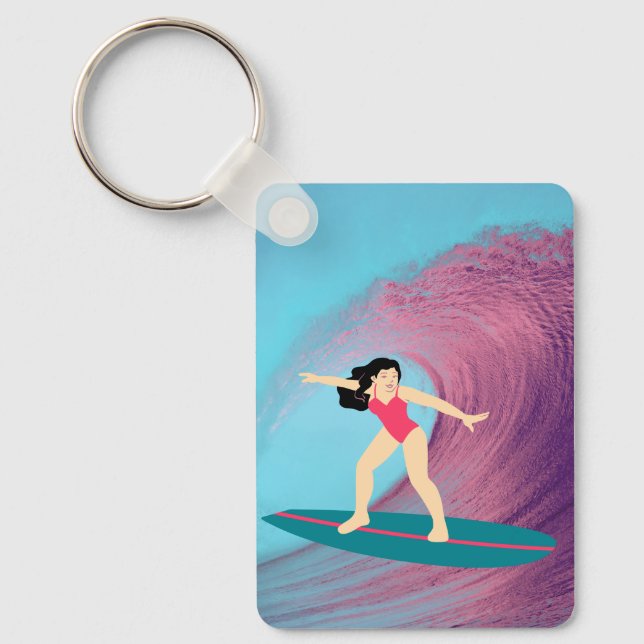 Llavero Chica surfeando al atardecer (Anverso)