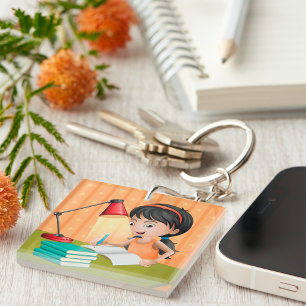 Llavero Chica Trabajando En Un Teclado De Escritorio