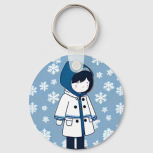 Llavero Chica triste copos de nieve patrón repetido azul b