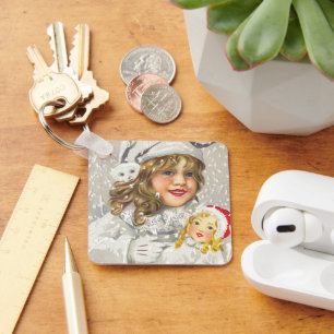 Llavero Chica victoriana de Navidad vintage con muñeca en 