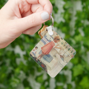 Llavero Chica Vintage, niña haciendo la colada colgando ro