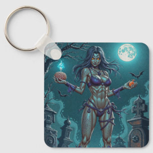 Llavero Chica Zombie Ofrece Dulces o Sesos para Halloween