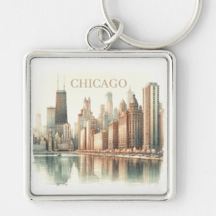 Llavero Chicago Horizonte Acuarela Monumento Personalizado