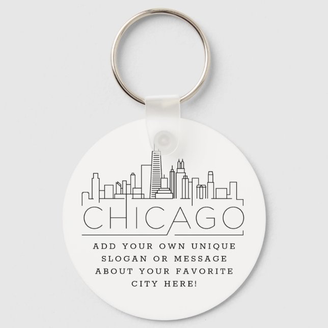 Llavero Chicago Stylized Skyline | Custom Slogan (Anverso)