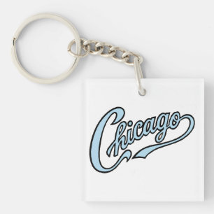 Llavero Chicago Text en Chicago Blue Script Keychain