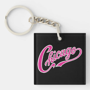 Llavero Chicago Text en Pink Script BLK Keychain