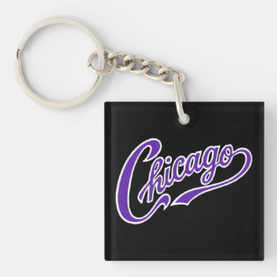 Llavero Chicago Text en Purple Script BLK Keychain