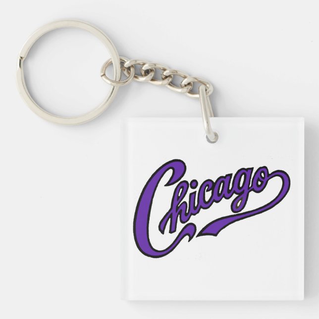 Llavero Chicago Text en Purple Script Keychain (Frente)