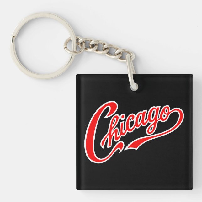 Llavero Chicago Text en Red Script BLK Keychain (Frente)