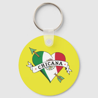 Llavero Chicana Tattoo Heart con bandera mexicana