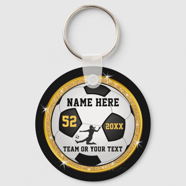 Llavero Chicas Black and Gold Personalized Soccer Keychain (Anverso)