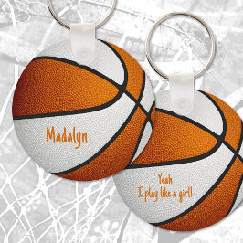 Llavero chicas blancos naranjas baloncesto personalizado