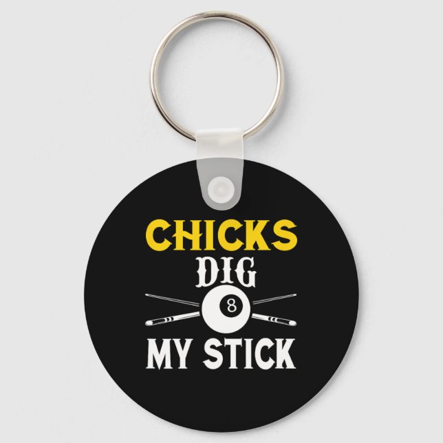 Llavero Chicas cavan My Stick Funny Pool Player Billiards  (Anverso)