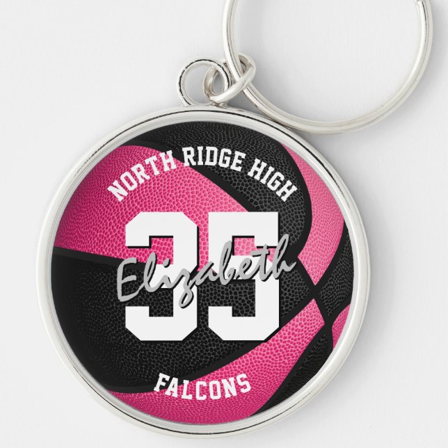 Llavero chicas de baloncesto negro rosa keychain con nombr (Frente)