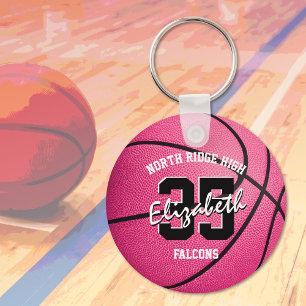 Llavero chicas de la cadena de baloncesto rosa con nombre