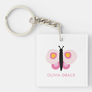 Llavero Chicas de mariposas rosadas personalizadas