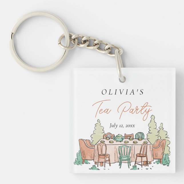 Llavero Chicas de té fiesta lindo cumpleaños (Frente)