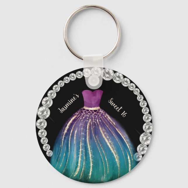 Llavero Chicas Dulce 16 Vestidos y Diamantes de imitación  (Anverso)