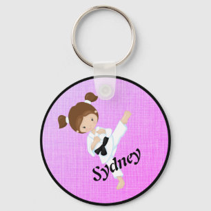 Llavero Chicas morenas kick de karate con Yin Yang rosa