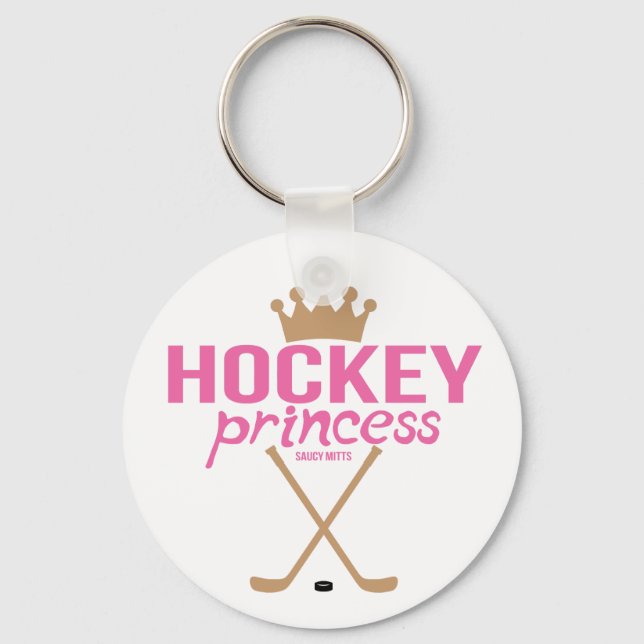 Llavero Chicas mujeres pegan a princesa de hockey rosa (Anverso)