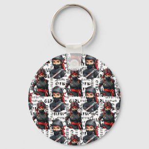 Llavero Chicas Ninja Anime con diseño de patrón de texto