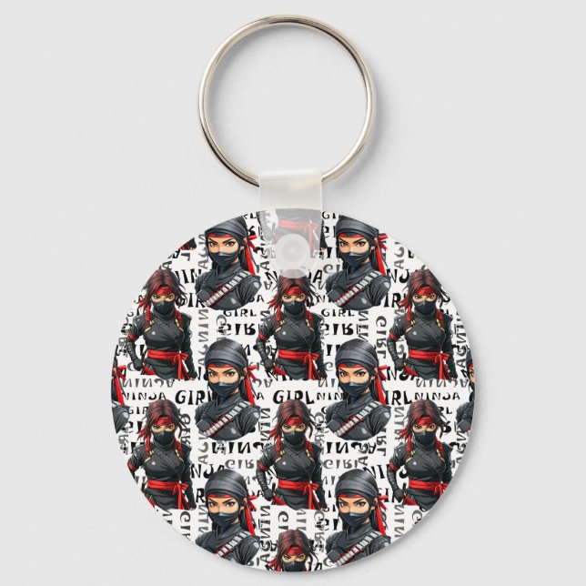 Llavero Chicas Ninja Anime con diseño de patrón de texto (Anverso)