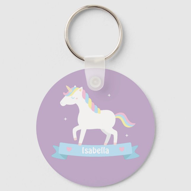 Llavero Chicas Pastel de unicornio blanco lindo Nombre Key (Anverso)