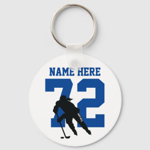 Llavero Chicas personalizados Jugador de Hockey Nombre Núm