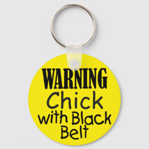 Llavero Chick de advertencia con cadena de correa negra