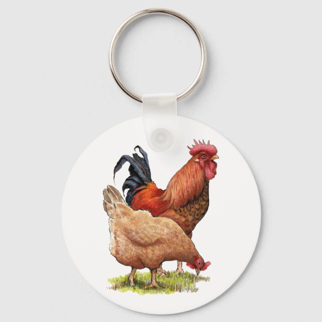 Llavero Chicken And Rooster Art, Poultry, Farm Animals (Anverso)