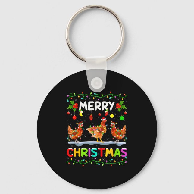 Llavero Chicken Merry Christmas Lights Santa Hat Funny Chi (Anverso)