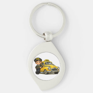 Llavero Chico Conductor de Taxi Retro con Camiseta de Coch
