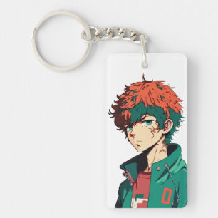 Llavero Chico de Anime: Cabello Naranja y Verde - Delicia 