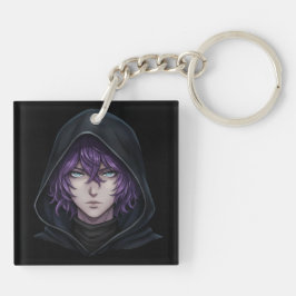 Llavero Chico de Anime con Sudadera Oscura y Cabello Púrpu