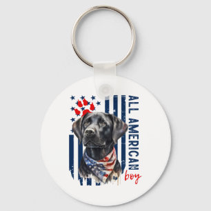 Llavero Chico Patriótico de Labrador Negro con Bandera de