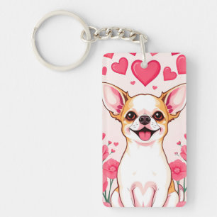 Llavero Chihuahua Adorable Con Corazón Rosa