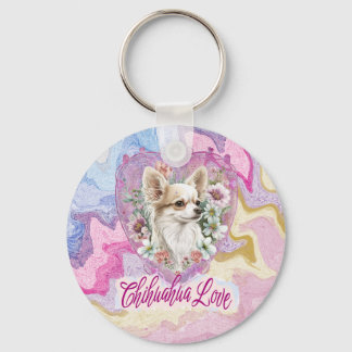 Llavero Chihuahua adorable con flores de tema rosa