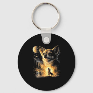 Llavero Chihuahua aullando a la luna meme retro de perro d