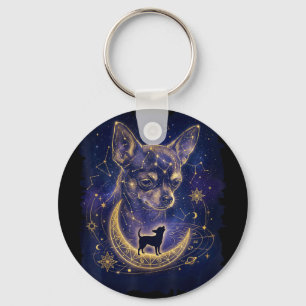 Llavero Chihuahua celestial aullando a la luna fase lunar